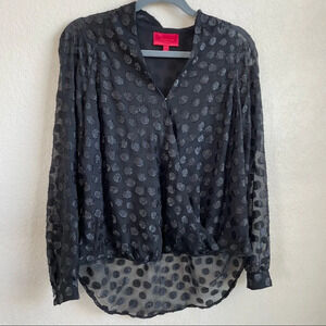 Jennifer Lopez Black Polka Dot Long Sleeve Sheer Blouse Size Small